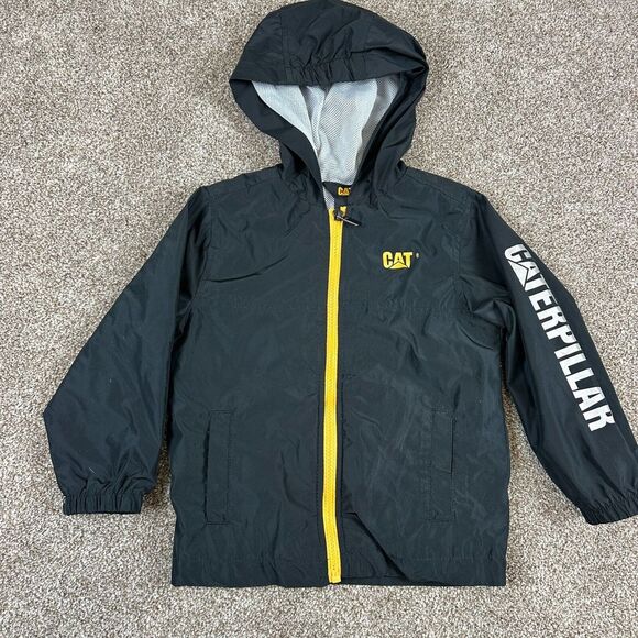 Caterpillar Toddler 4T Black Light Weight Full Zip Mesh Lined Hood Jacket Trucks - Picture 1 of 8